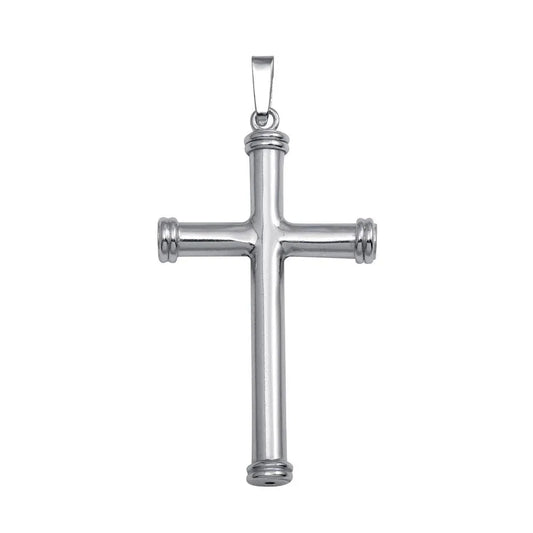 925 Sterling Silver Rhodium Plated Large Cross Rod Pendant