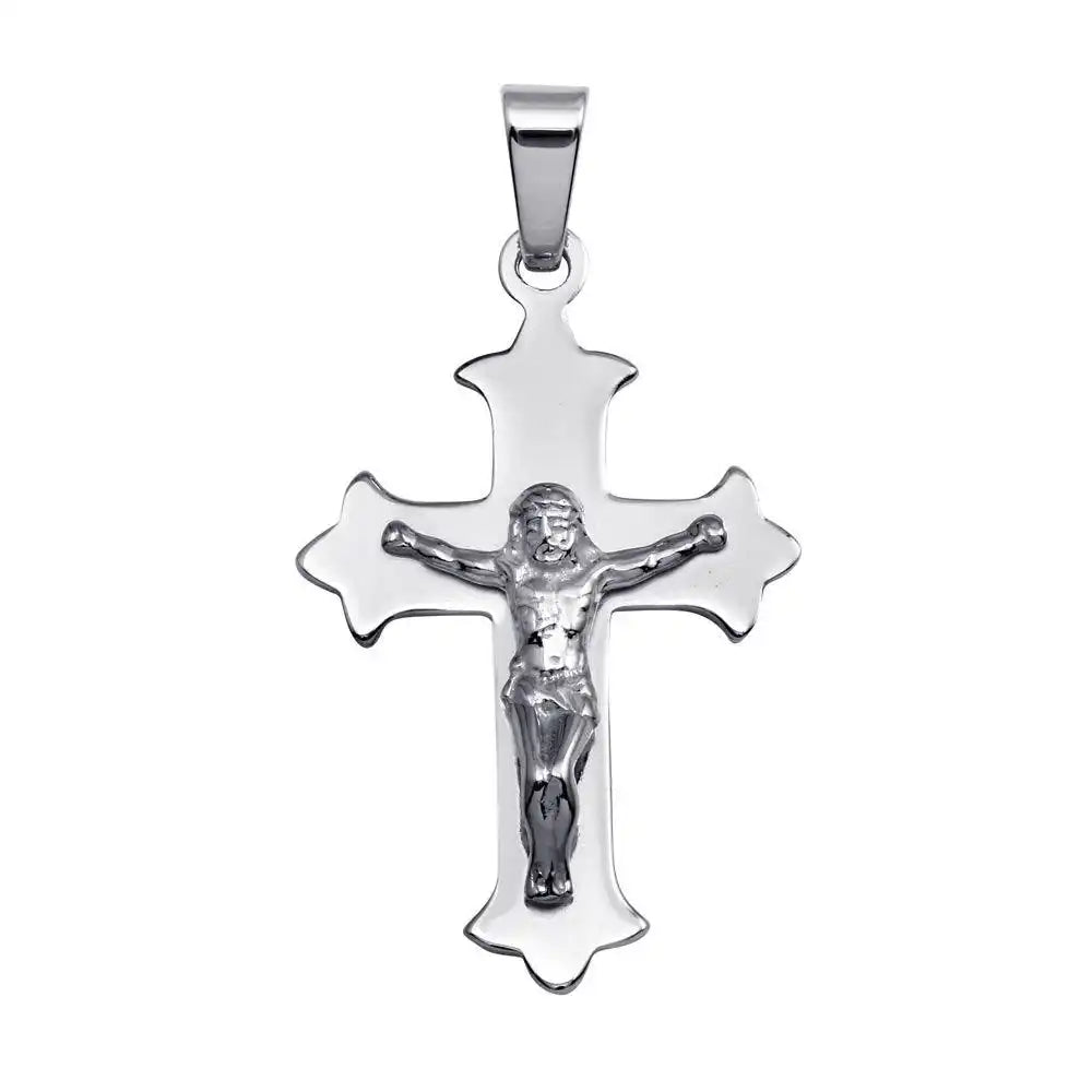 925 Sterling Silver Rhodium Plated Flat Crucifix Pendant