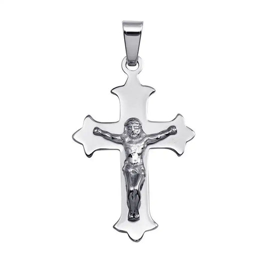 925 Sterling Silver Rhodium Plated Flat Crucifix Pendant