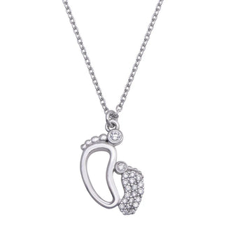 925 Sterling Silver Rhodium Plated Open Foot Pendant Necklace with CZ