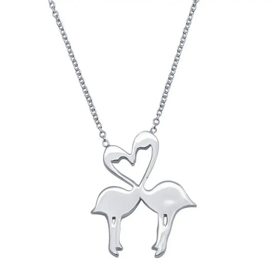 925 Sterling Silver Rhodium Plated Flat Flamingo Pendant Necklace
