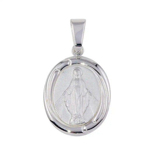 925 Sterling Silver Matte Finish High Polished Mary Medallion Pendant