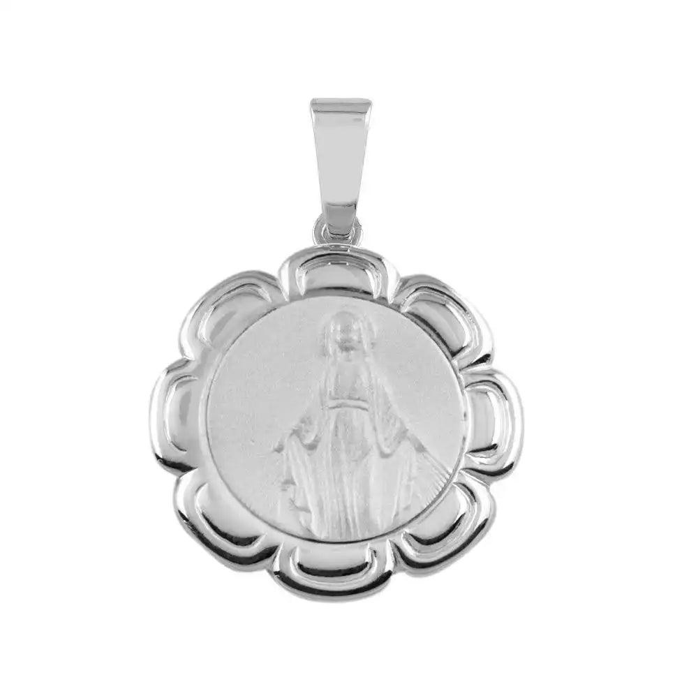 925 Sterling Silver High Polished Round Mary Medallion Pendant
