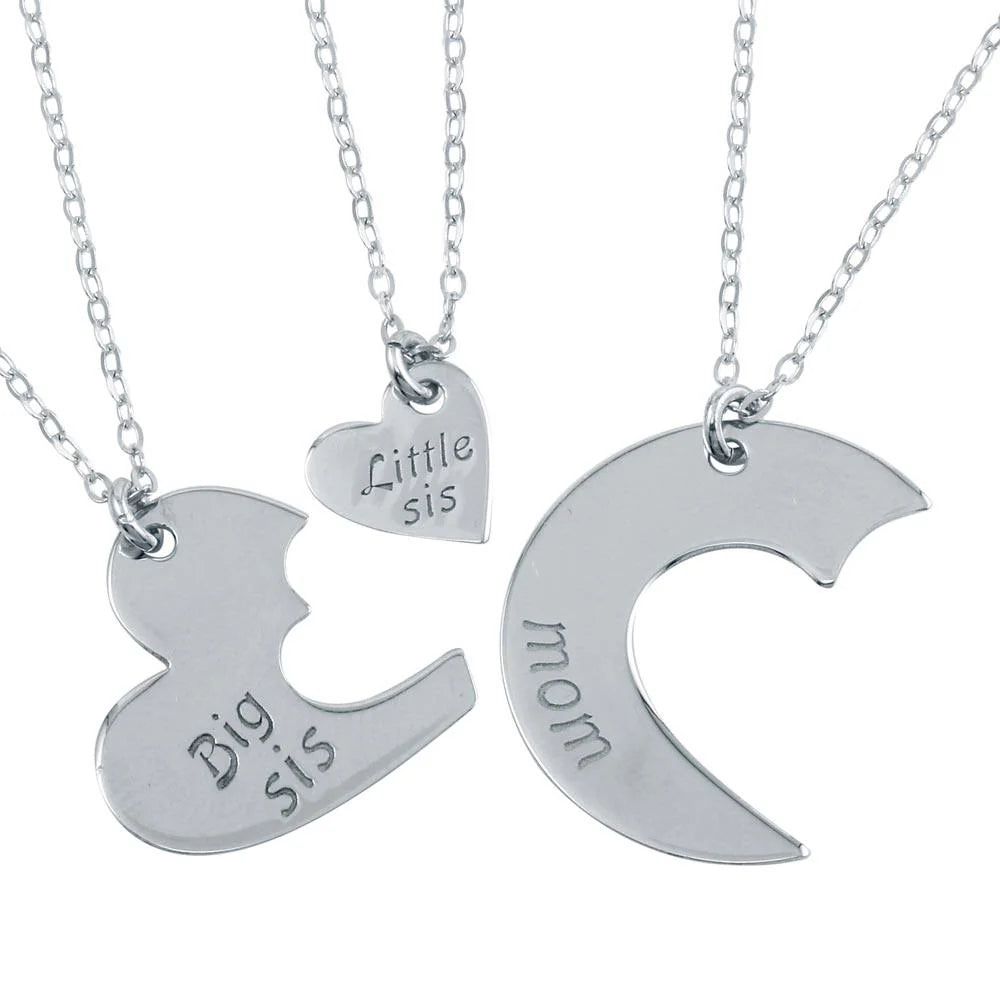925 Sterling Silver Rhodium Plated 3 Heart Family 3 Necklaces