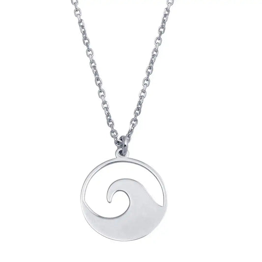 925 Sterling Silver Rhodium Plated Disc Wave Design Necklace