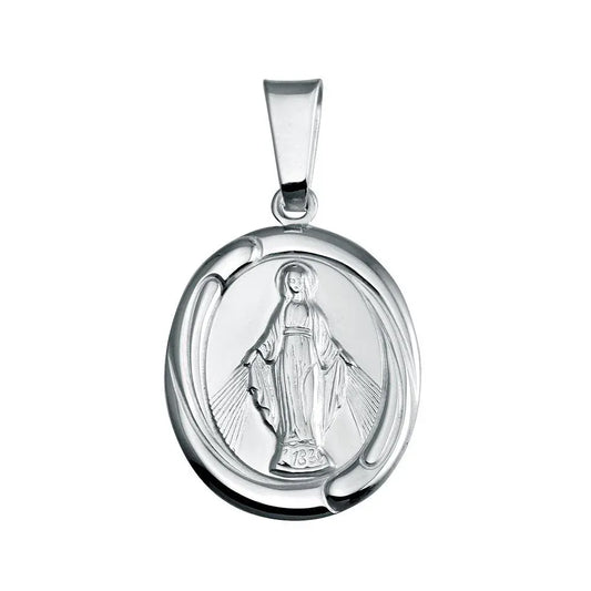 925 Sterling Silver High Polished Mary Medallion Pendant