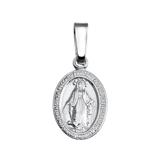 925 Sterling Silver Finish High Polished Mary Medallion Small Charm