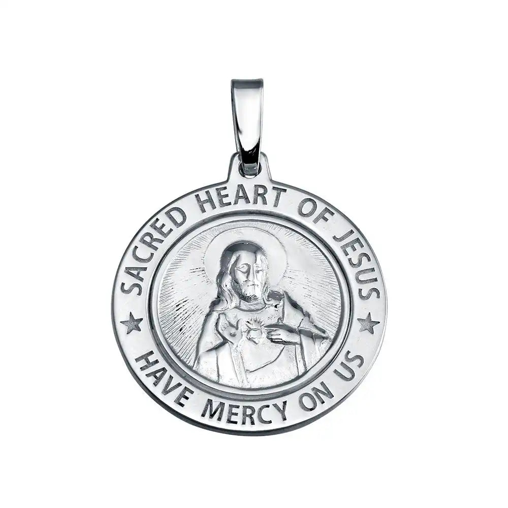 925 Sterling Silver Silver Finish High Polished Sacred Heart Of Jesus Medallion Charm