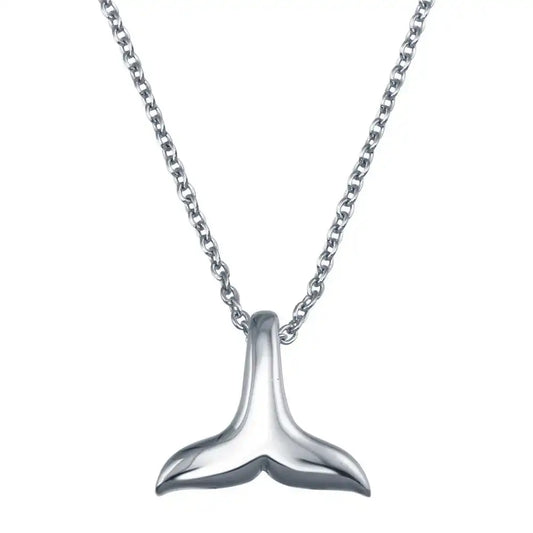 925 Sterling Silver Rhodium Plated Whale Tail Pendant Necklace