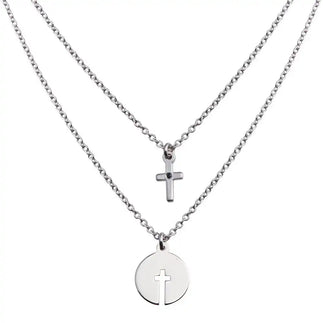 925 Sterling Silver Rhodium Plated Cross and Cross Cutout Pendant Necklace