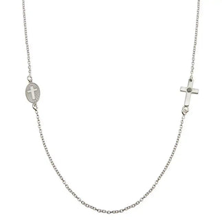 925 Sterling Silver Rhodium Plated Cross and Illuminated Cross Cutout Necklace
