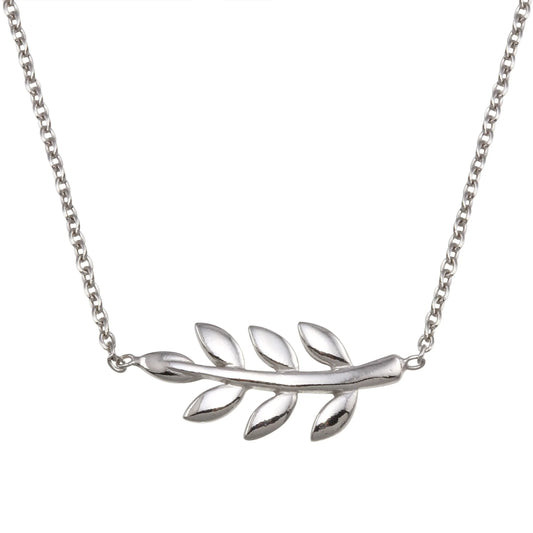 925 Sterling Silver Rhodium Plated Olive Branch Necklace
