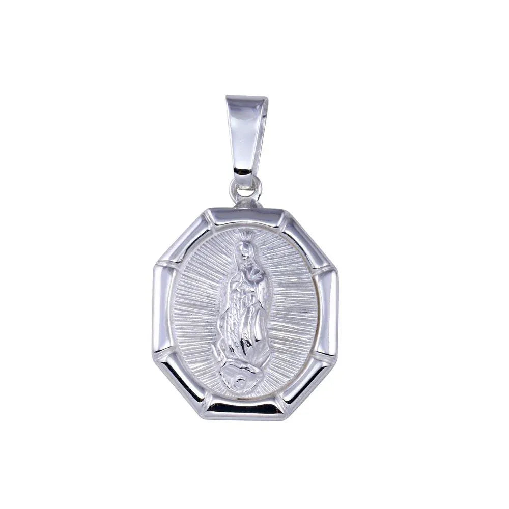 925 Sterling Silver High Polished Nuestra Senora de Guadalupe Octagon Pendant