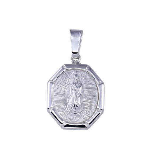 925 Sterling Silver High Polished Nuestra Senora de Guadalupe Octagon Pendant