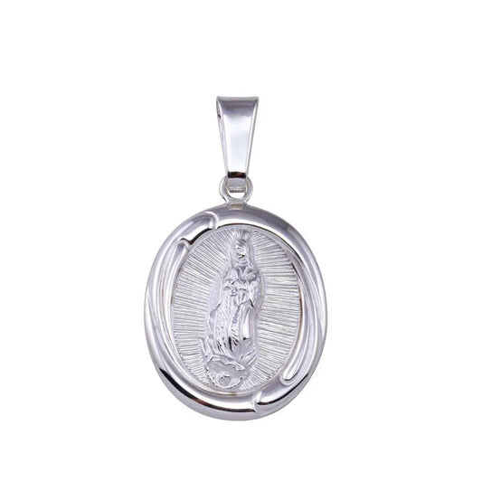 925 Sterling Silver High Polished Nuestra Senora de Guadalupe Oval Pendant