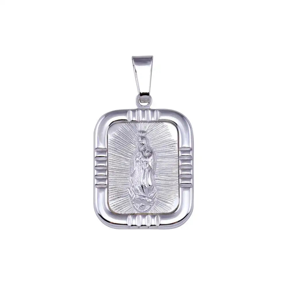 925 Sterling Silver High Polished Nuestra Senora de Guadalupe Square Pendant