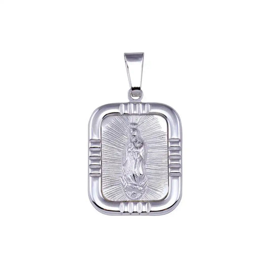 925 Sterling Silver High Polished Nuestra Senora de Guadalupe Square Pendant