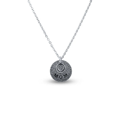 925 Sterling Silver Rhodium Plated Mom and Heart Cutout Necklace Pendant