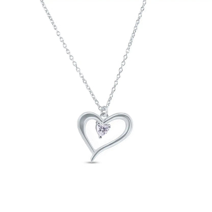 925 Sterling Silver Rhodium Plated Heart Clear CZ Necklace Pendant