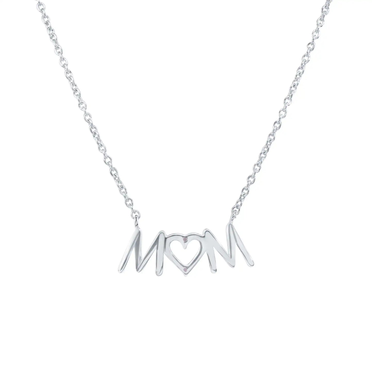 925 Sterling Silver Rhodium Plated Mom Heart Clear CZ Necklace Pendant