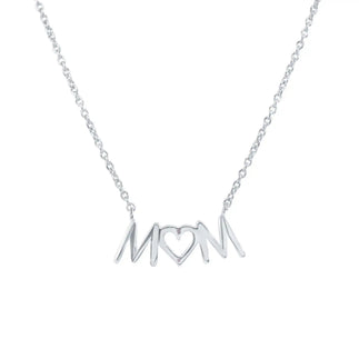 925 Sterling Silver Rhodium Plated Mom Heart Clear CZ Necklace Pendant