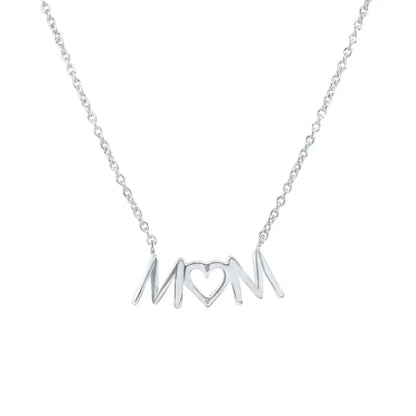 925 Sterling Silver Rhodium Plated Mom Heart Clear CZ Necklace Pendant