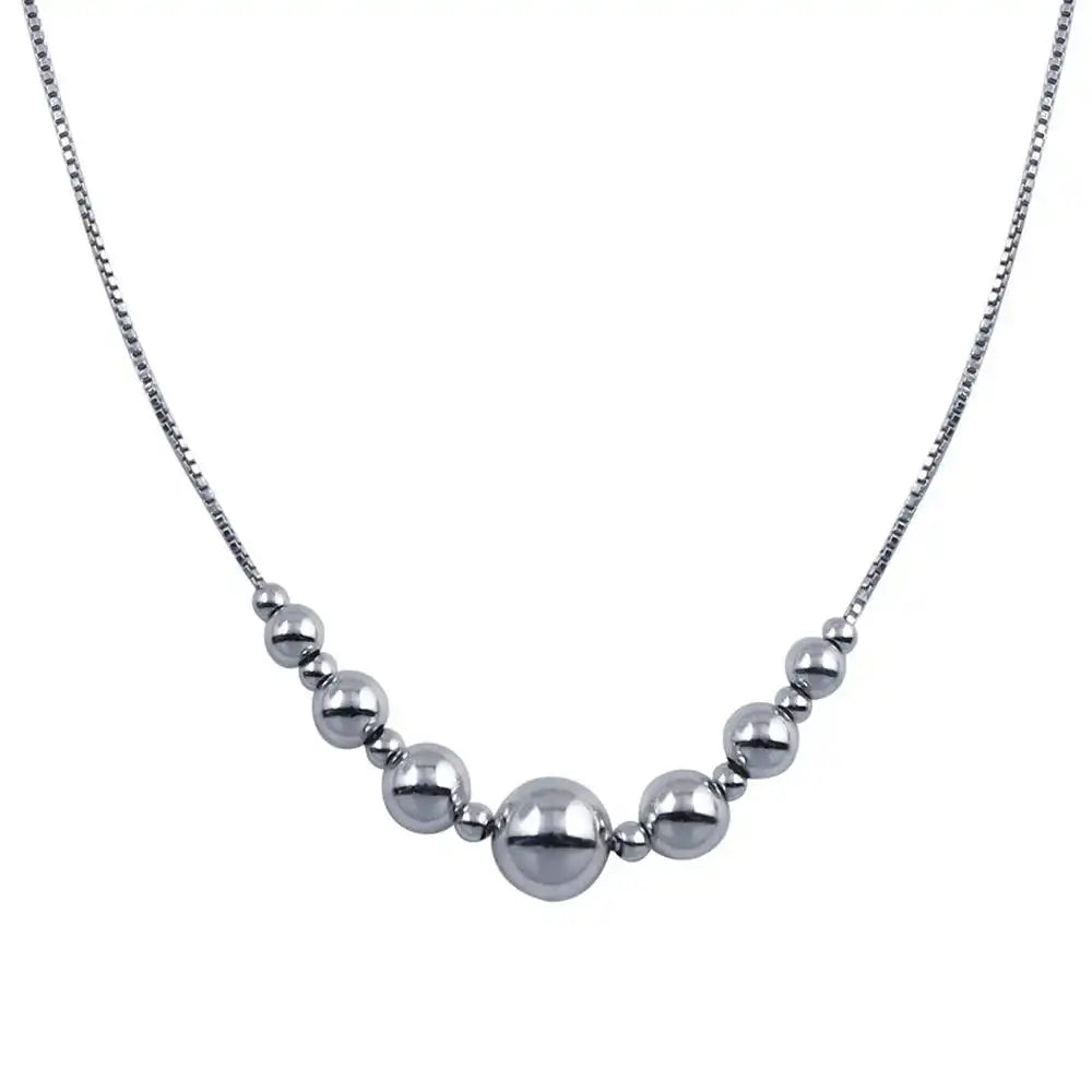 925 Sterling Silver Rhodium Plated 15 Beads Necklace