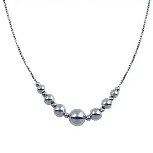 925 Sterling Silver Rhodium Plated 15 Beads Necklace