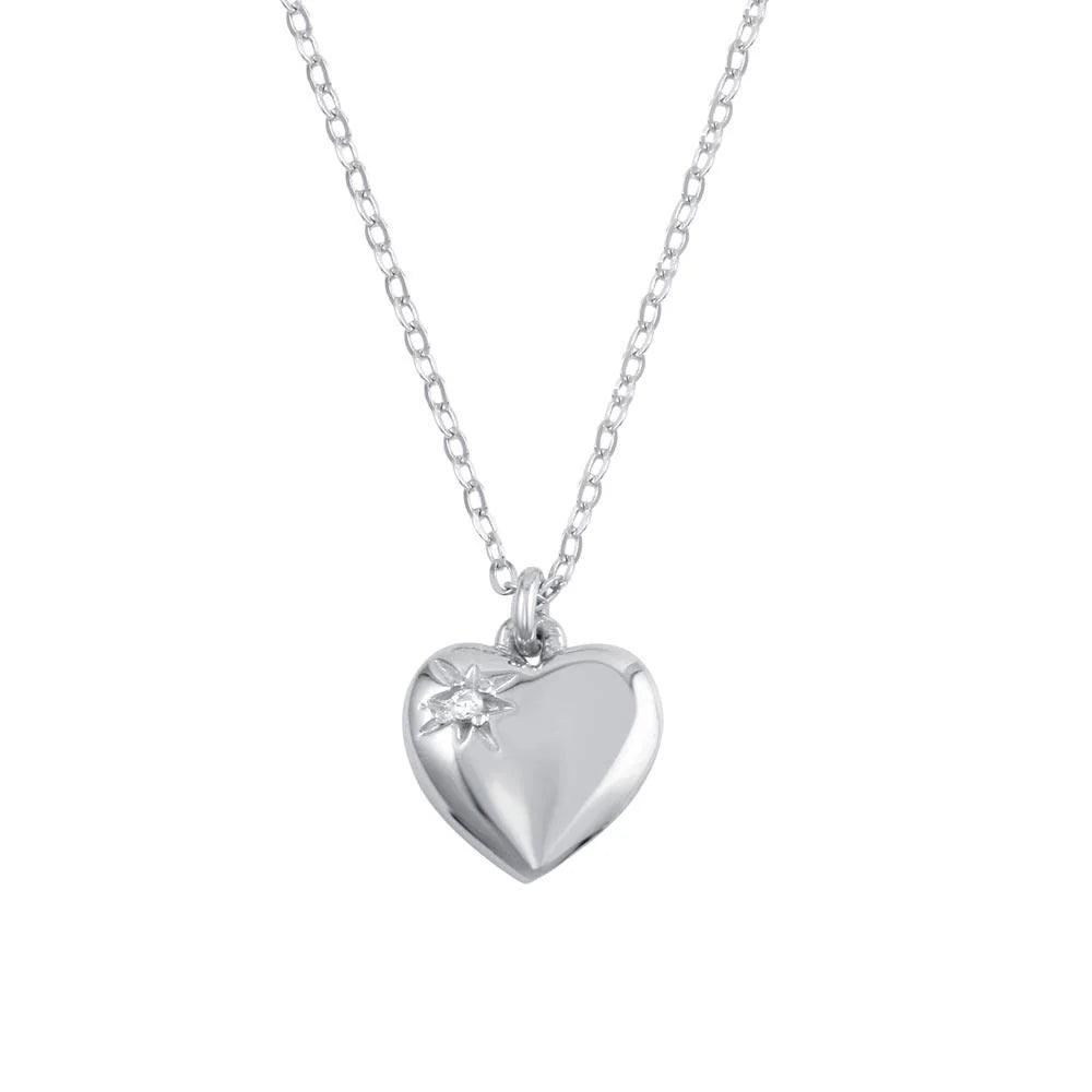 925 Sterling Silver Rhodium Plated Heart with CZ Necklace