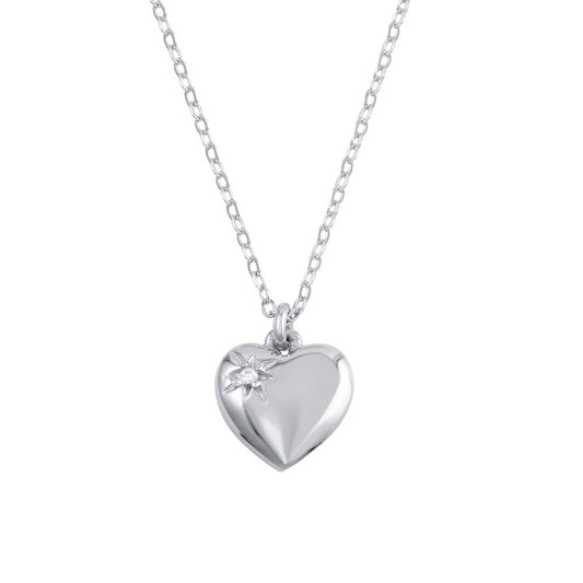 925 Sterling Silver Rhodium Plated Heart with CZ Necklace