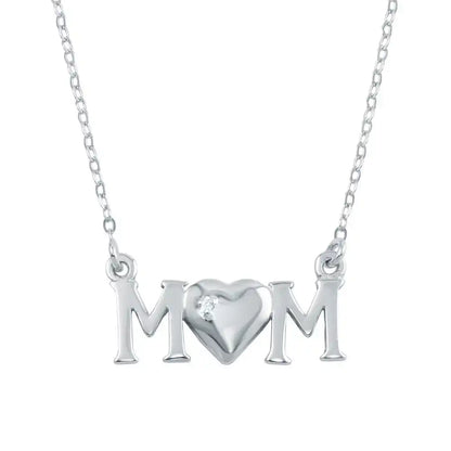 925 Sterling Silver Rhodium Plated CZ MOM Necklace