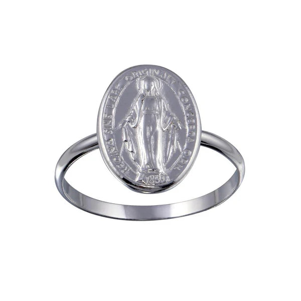 925 Sterling Silver High Polished Mary Medallion Ring