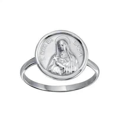 925 Sterling Silver High Polished Disc Mother Mary Design Ring