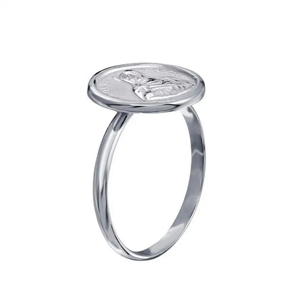 925 Sterling Silver High Polished Disc Mother Mary Design Ring