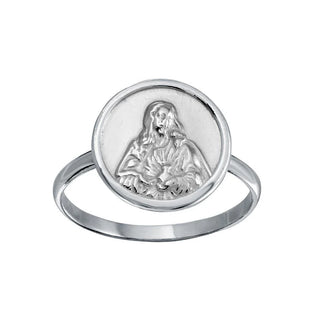 925 Sterling Silver High Polished Disc Mother Mary Design Ring