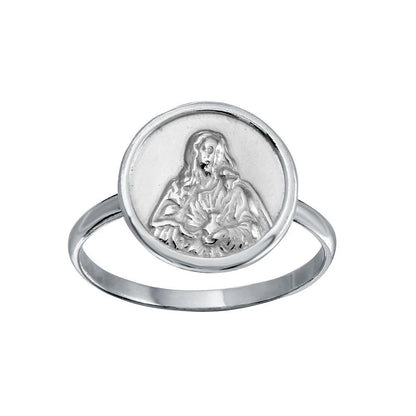 925 Sterling Silver High Polished Disc Mother Mary Design Ring