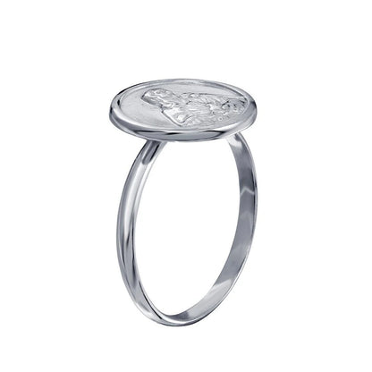 925 Sterling Silver High Polished Disc Mother Mary Design Ring