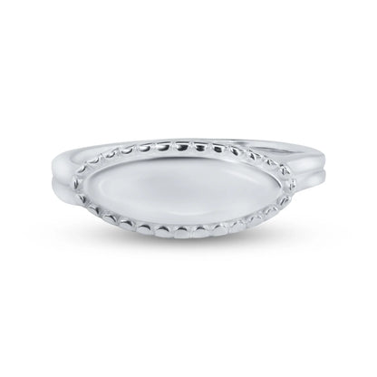 925 Sterling Silver High Polished Oval Pave Bar Ring