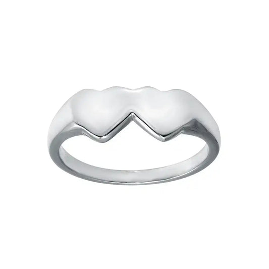 925 Sterling Silver Rhodium Plated Double Heart Ring