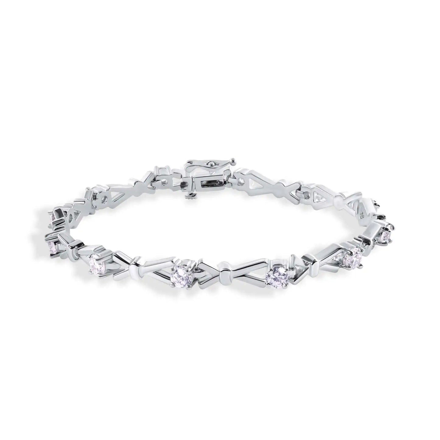 925 Sterling Silver Rhodium Plated CZ X-link Fancy Bracelet