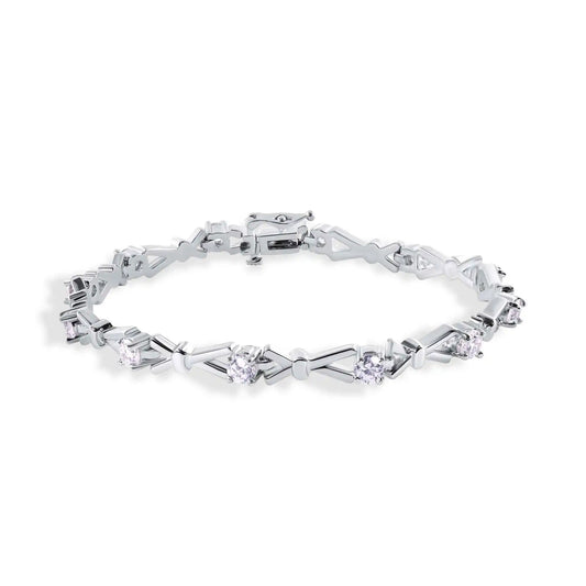 925 Sterling Silver Rhodium Plated CZ X-link Fancy Bracelet