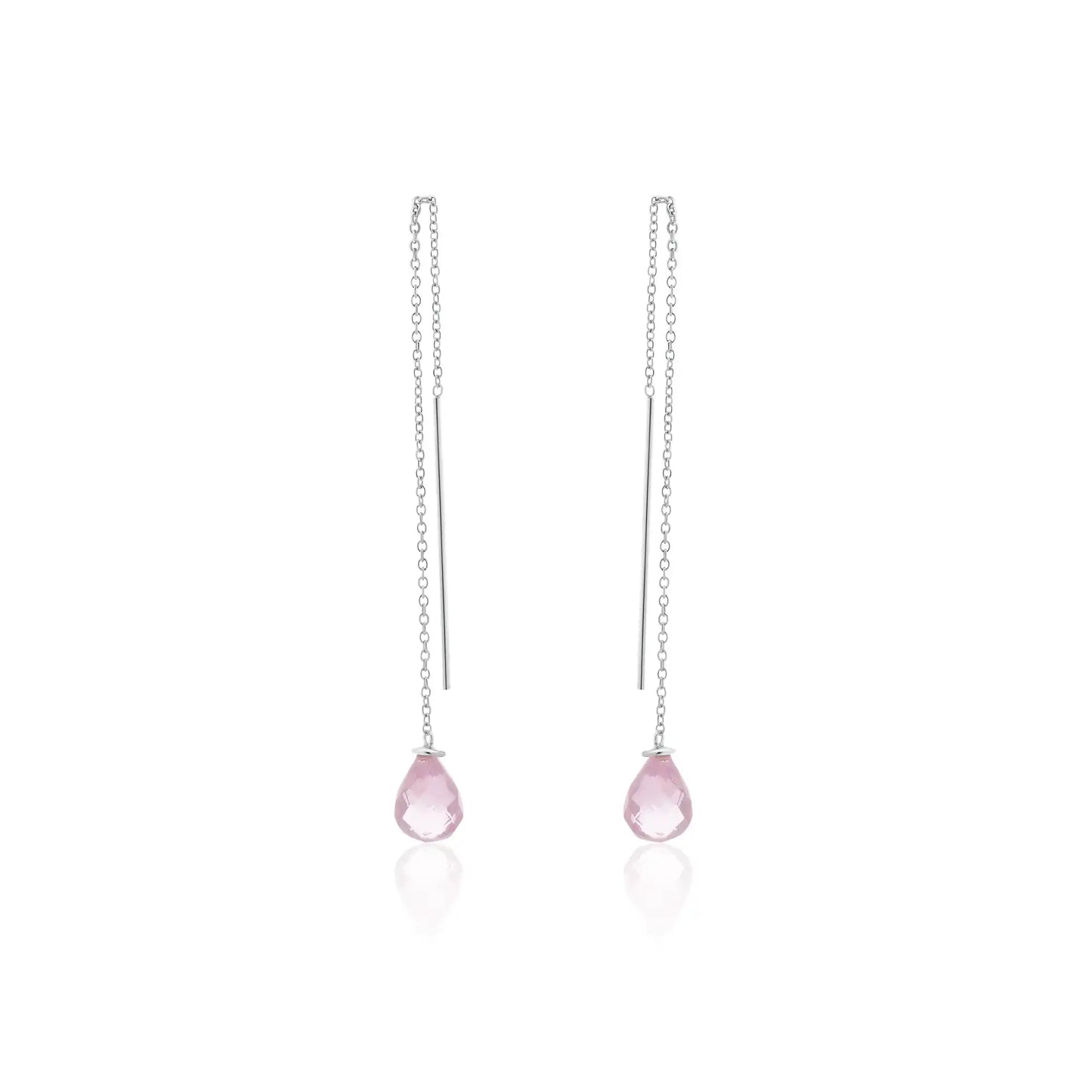 925 Sterling Silver Rhodium Plated Threaded CZ Tear Drop Earrings