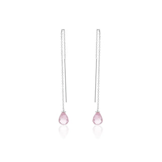 925 Sterling Silver Rhodium Plated Threaded CZ Tear Drop Earrings