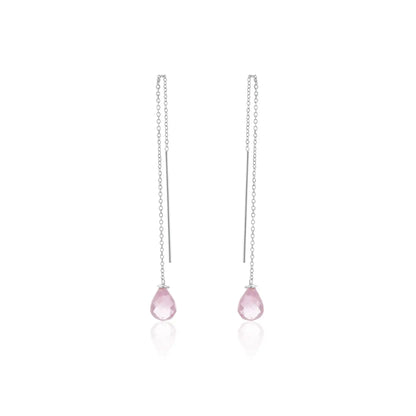 925 Sterling Silver Rhodium Plated Threaded CZ Tear Drop Earrings