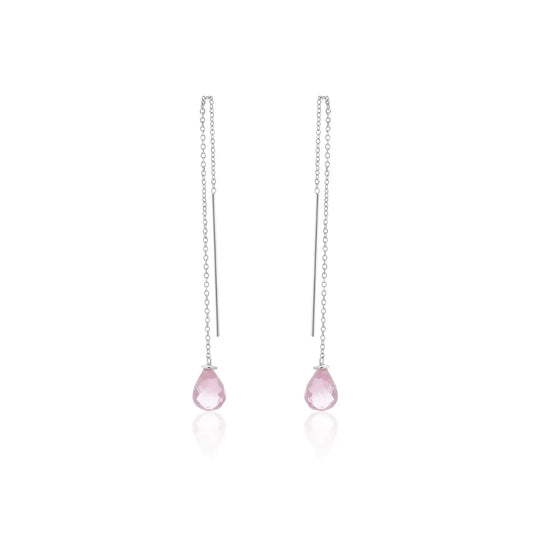 925 Sterling Silver Rhodium Plated Threaded CZ Tear Drop Earrings