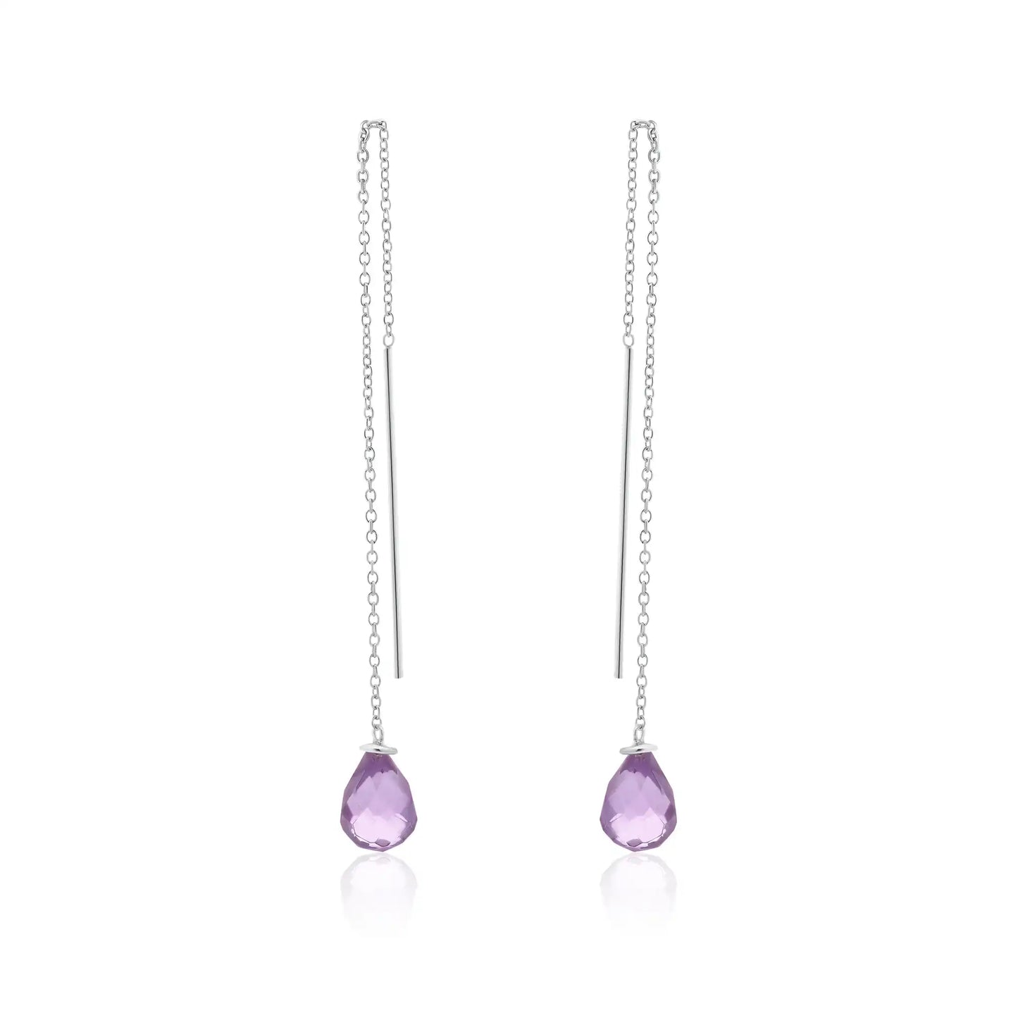 925 Sterling Silver Rhodium Plated Threaded CZ Tear Drop Earrings