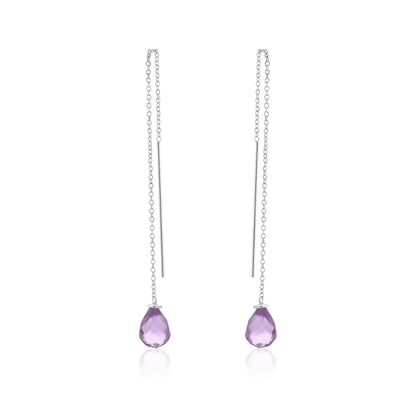925 Sterling Silver Rhodium Plated Threaded CZ Tear Drop Earrings