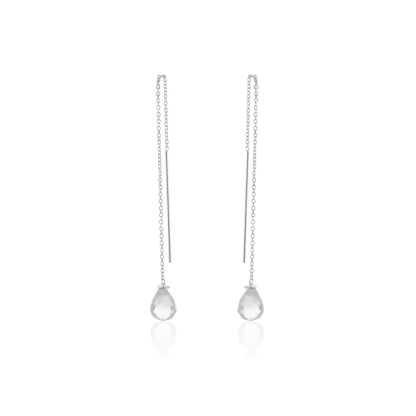925 Sterling Silver Rhodium Plated Threaded CZ Tear Drop Earrings