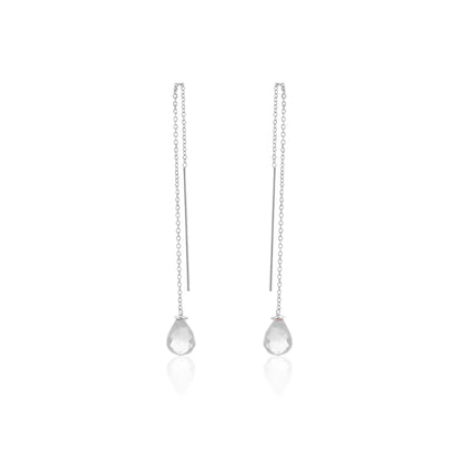 925 Sterling Silver Rhodium Plated Threaded CZ Tear Drop Earrings