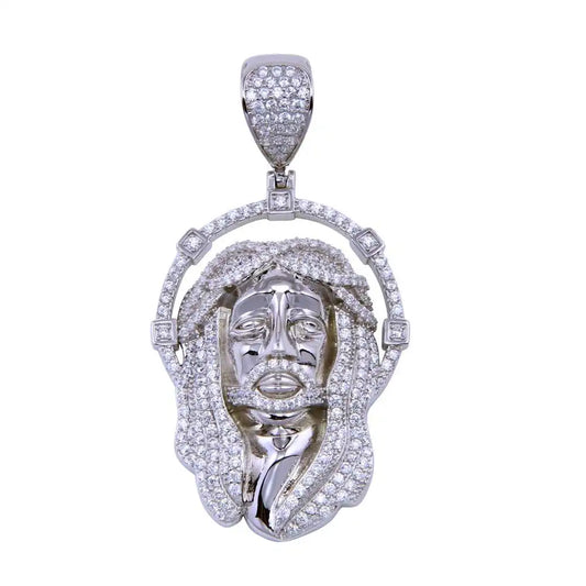 925 Sterling Silver Rhodium Plated CZ Jesus Christ Pendant